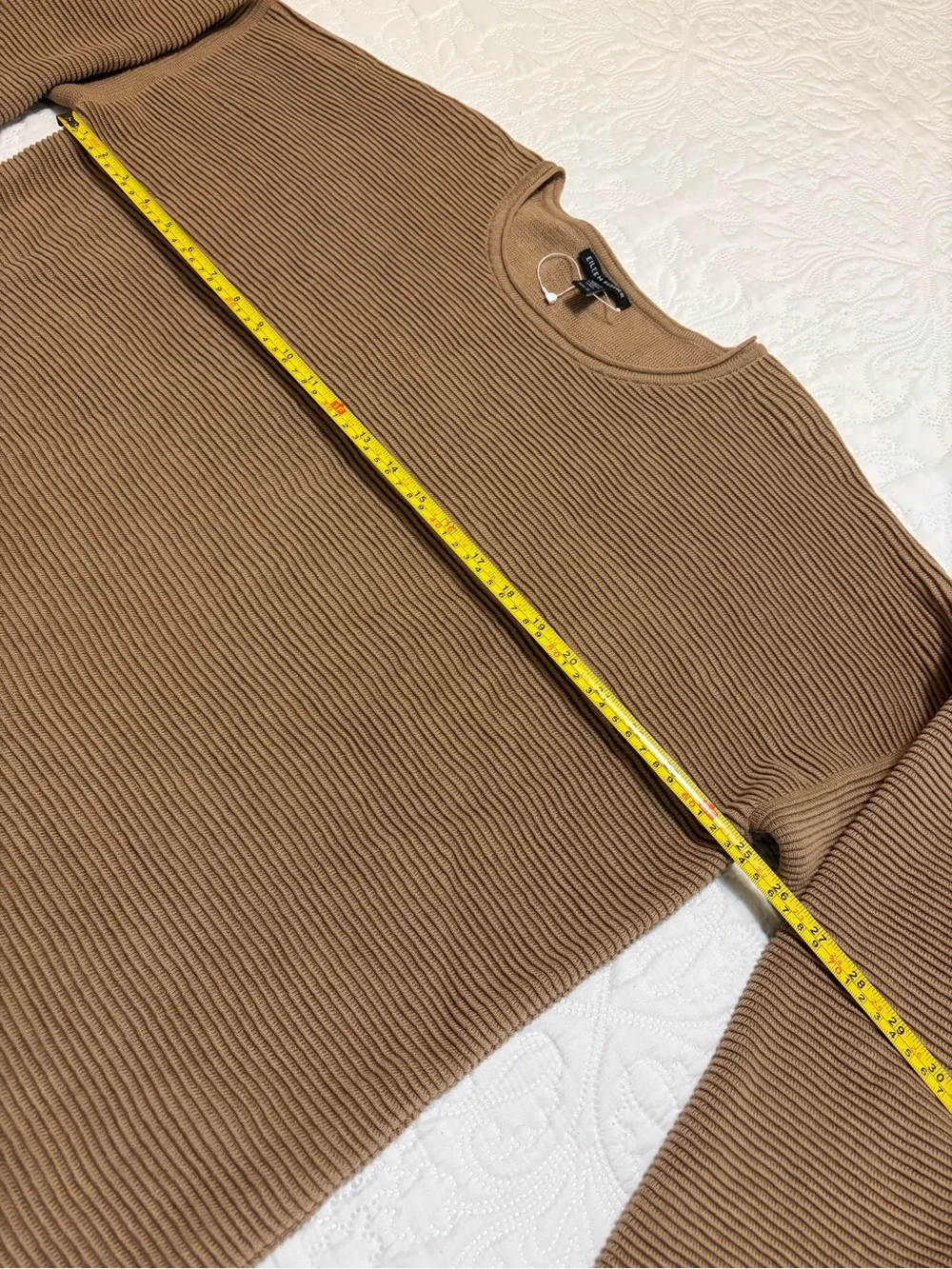 EILEEN FISHER Camel Ribbed Organic Cotton-Blend Crewneck Sweater